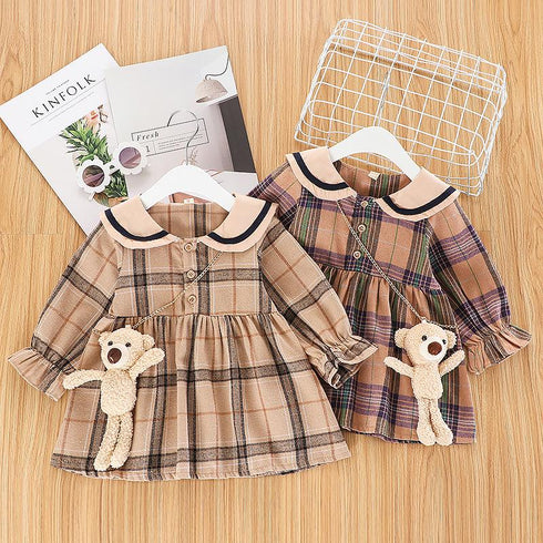 Baby Girl Plaid Long Sleeve Doll Neck Skirt